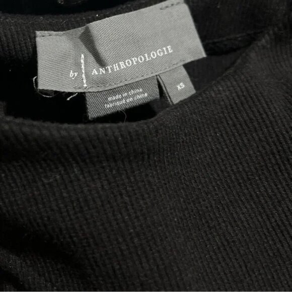 Anthropologie Long Sleeve Black Cut Out Top Ribbed knit Asymmetrical shirt in XS - Picture 4 of 6